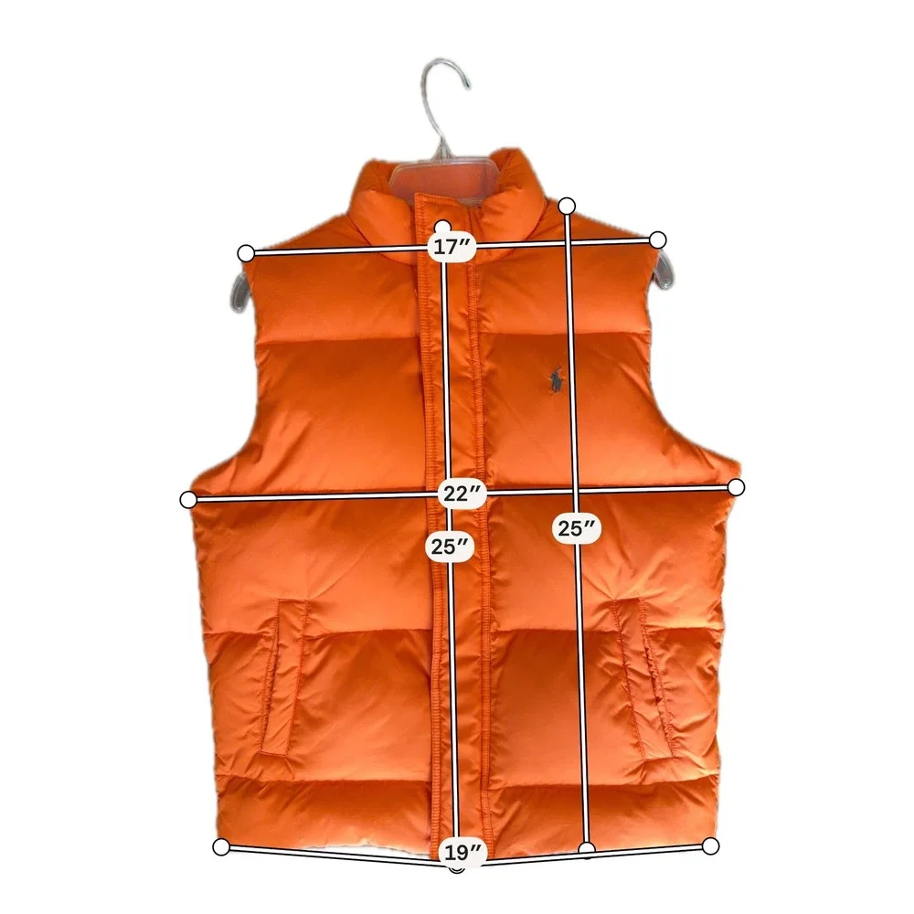 Polo Ralph Lauren Orange Down Puffer Vest Sz L 16/18 Full Zip Mock Neck Womens S